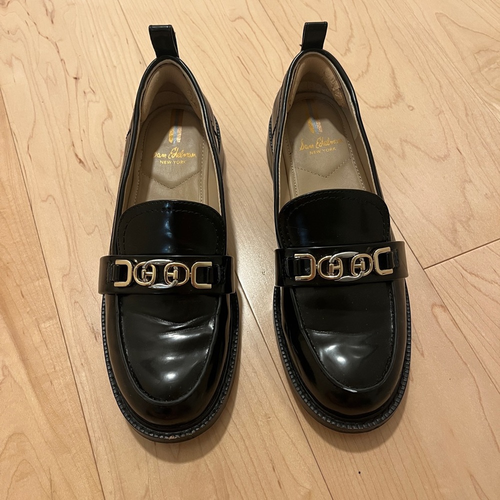Sam Edelman Black Loafers with Gold Buckle